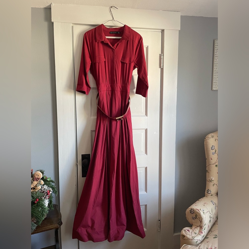 Setre Women’s size medium, full length dress. Deep red. 100% cotton.